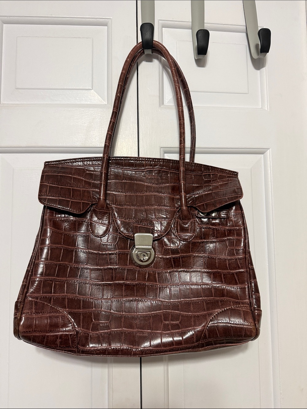 Danier Vintage Brown Croc Embossed Leather Shoulder Bag Satchel MINT
